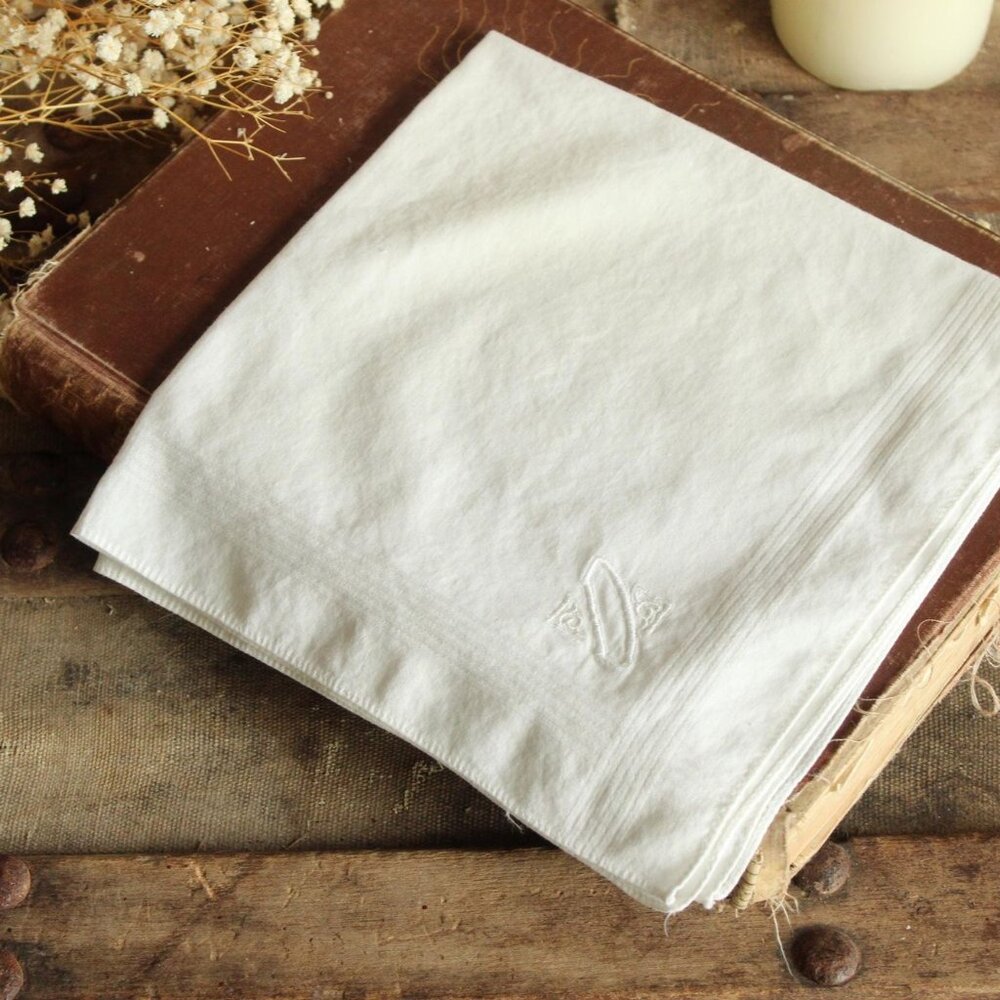 Vintage 1940s 1950s Men's Handkerchief Monogrammed Initial D Cotton Man's Hankie
